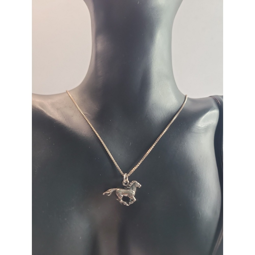 925 Sterling Silver Running Horse Pendant Necklace Equestrian Western Box Chain